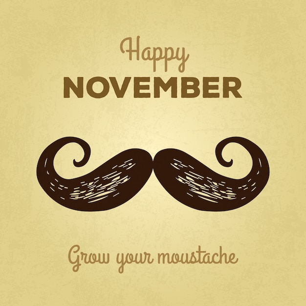 Vector gratuito fondo vintage de feliz movember con bigote pintado a mano