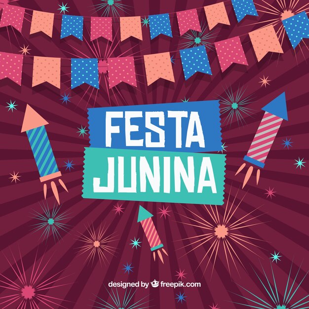 Fondo vintage de festa junina con fuegos artificiales 