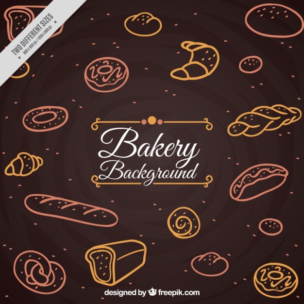 Fondo  vintage de productos de panadería dibujados a mano 