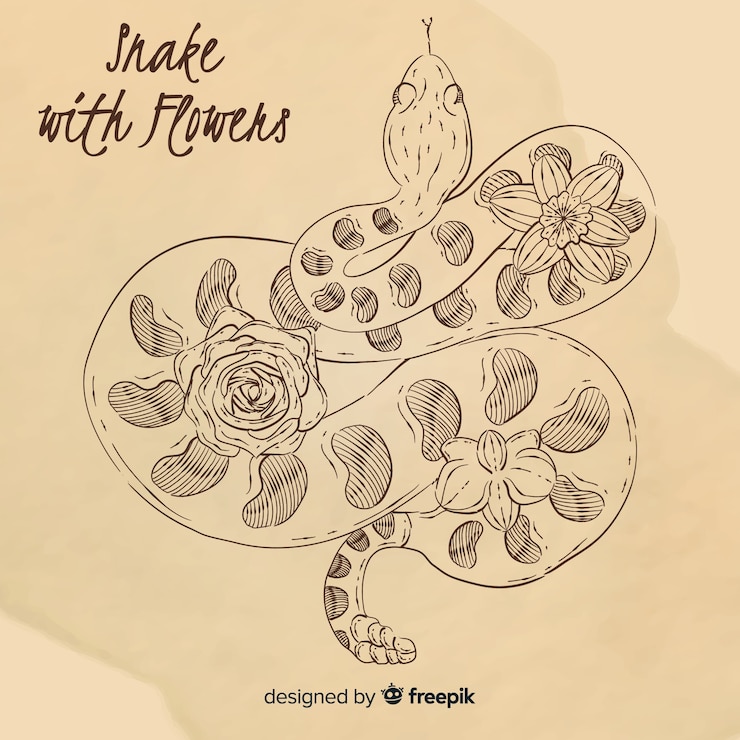 Vector gratuito fondo vintage serpiente con flores dibujada a mano