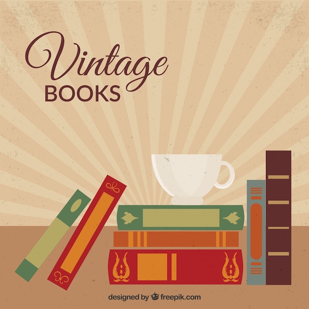 Vector gratuito fondo vintage de taza con libros