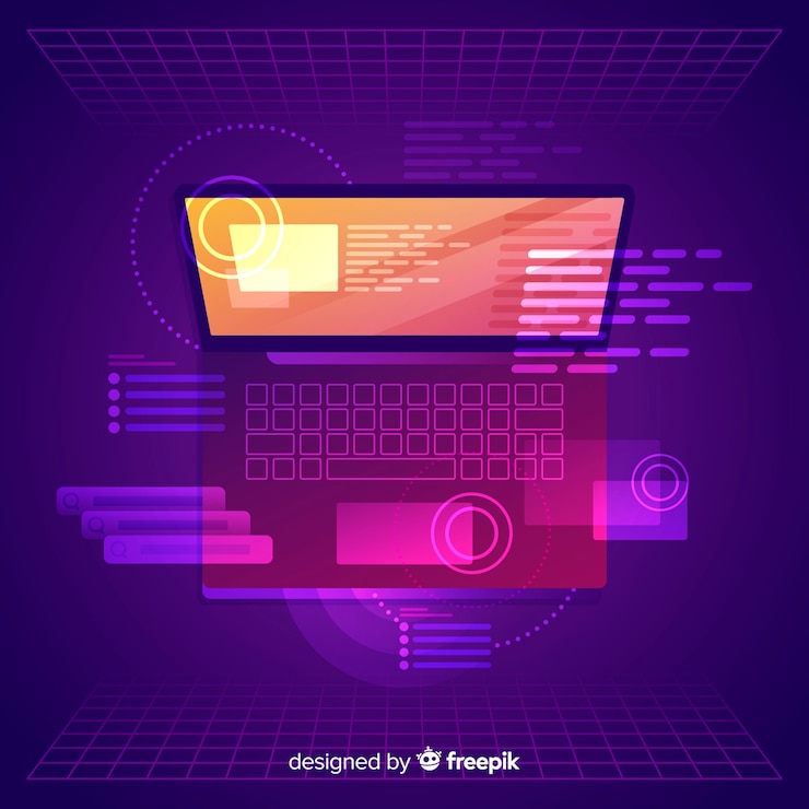 Vector gratuito fondo de vista superior de ordenador portátil en degradado