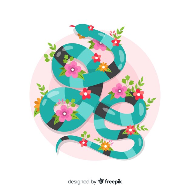 Fondo vista superior serpiente plana con flores