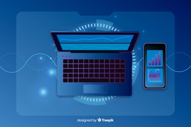 Vector gratuito fondo vista superior tecnología portátil