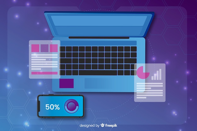 Vector gratuito fondo vista superior tecnología portátil