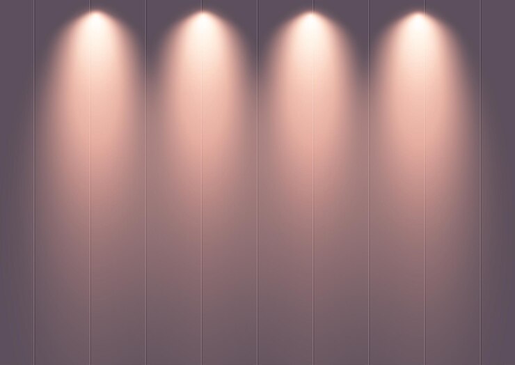 Vector gratuito fondo de visualización mínimo con focos que brillan hacia abajo en una pared