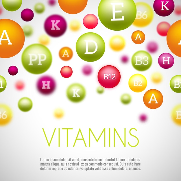 Vector gratuito fondo de vitaminas y minerales. vitaminas minerales, minerales y vitaminas para la salud, vitaminas del grupo médico, minerales naturales de la ciencia. ilustración vectorial