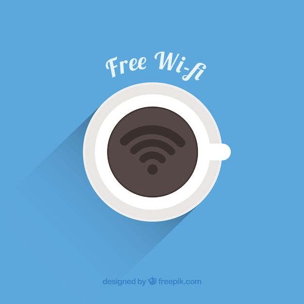 Vector gratuito fondo de wifi gratis con taza