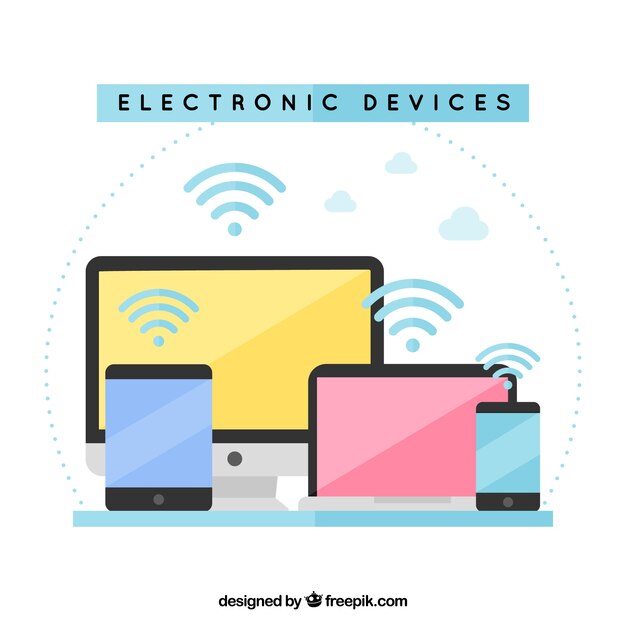 Fondo wifi plano con dispositivos electrónicos