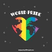 Vector gratuito fondo de world pride con mapa del mundo en corazón