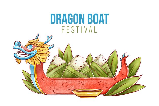 Fondo zongzi de barco dragón acuarela pintado a mano