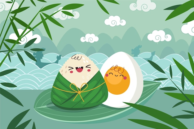 Vector gratuito fondo zongzi del barco del dragón