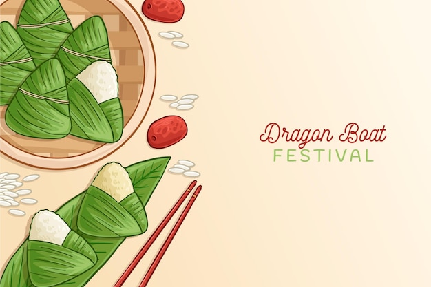 Fondo zongzi del bote del dragón dibujado a mano