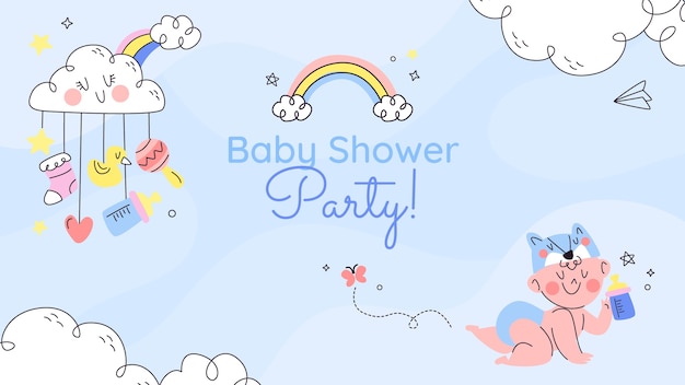 Fondo de zoom de baby shower de diseño plano