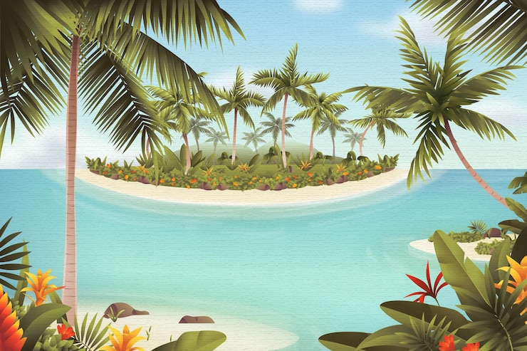 Vector gratuito fondo de zoom de paisaje de verano con mar
