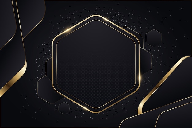 Vector gratuito fondos negros con marco dorado hexagonal