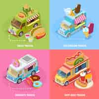 Vector gratuito food truck 4 iconos isométricos cuadrados