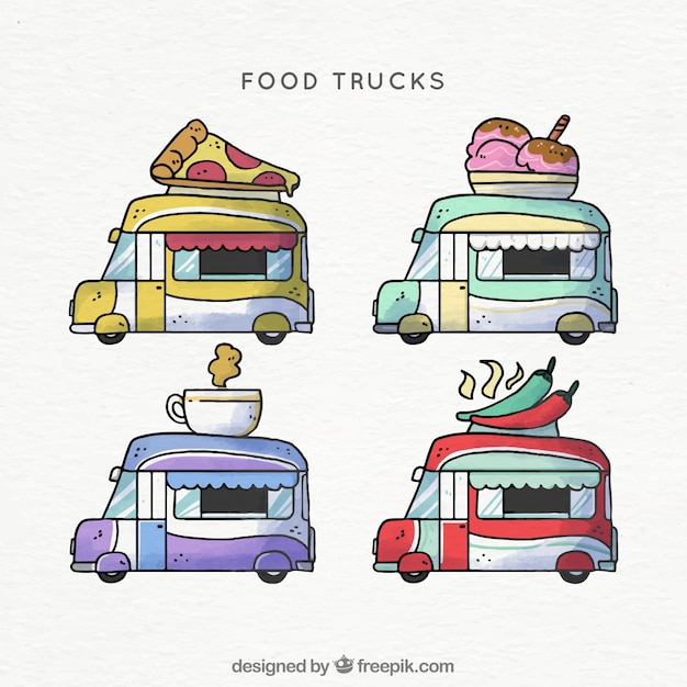 Food trucks dibujadas a mano con estilo bonito