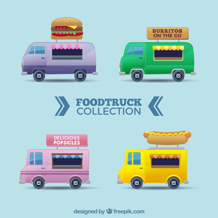 Vector gratuito food trucks planas con estilo moderno