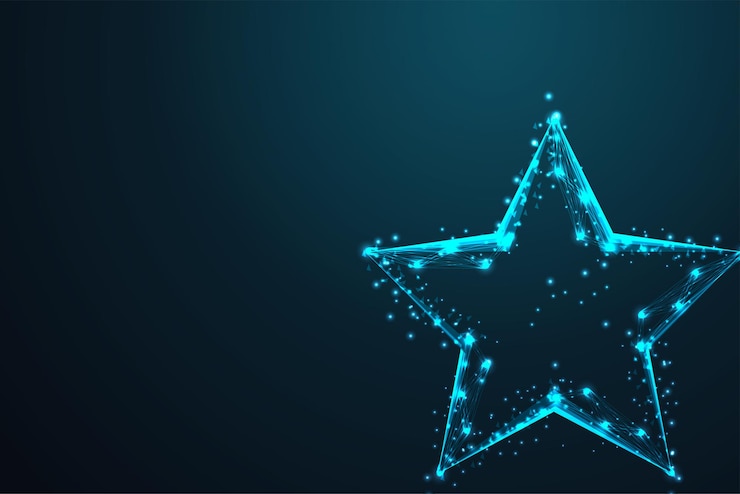 Vector gratuito forma de estrella geométrica alambre abstracto polivinílico bajo la malla de marco de alambre poligonal parece una constelación en el cielo nocturno azul oscuro con puntos y estrellas ilustración y fondo