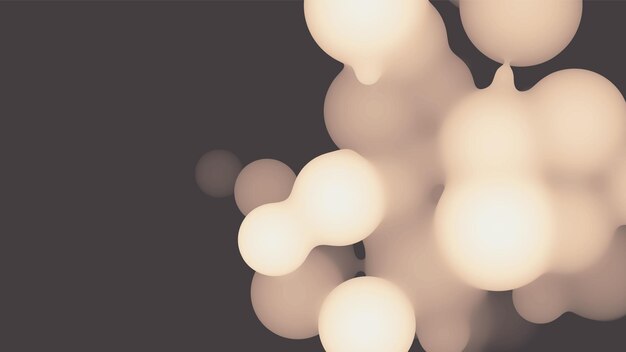 Forma de metaball fluido 3d abstracto con bolas de color beige. Gotas orgánicas de pastel líquido Synthwave con color degradado.