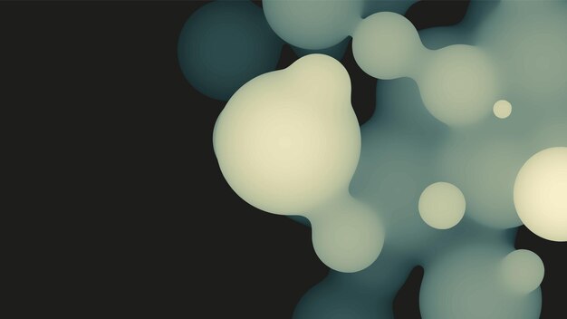 Forma de metaball fluido 3d abstracto con bolas de color verde claro. Gotas orgánicas de pastel líquido Synthwave con color degradado.