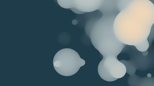 Forma de metaball fluido 3d abstracto con bolas pastel oscuras. Gotas orgánicas de pastel líquido Synthwave con color degradado.