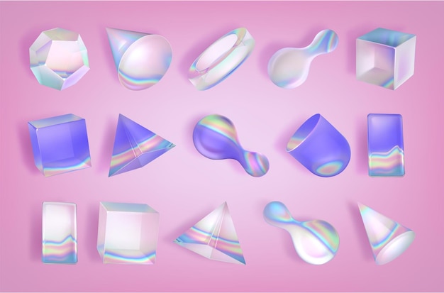 Forma de vidrio abstracta en 3D y gradiente de luz del cristal