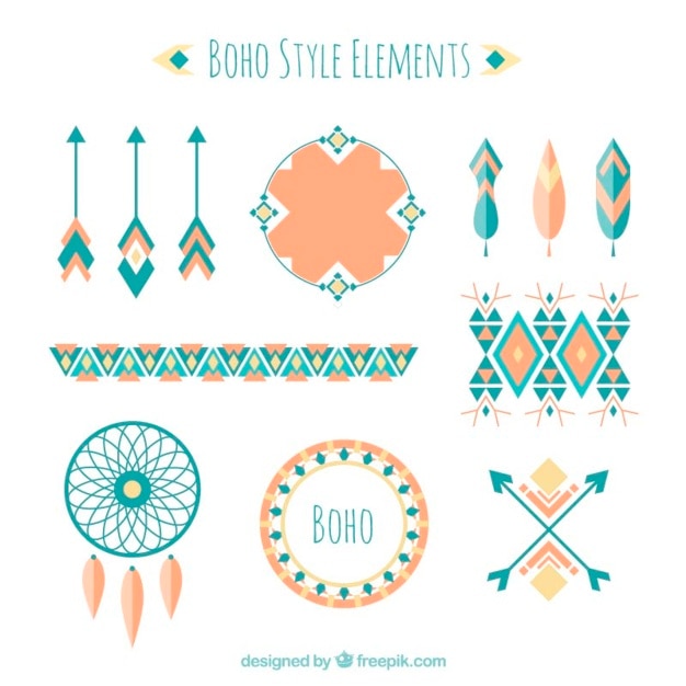 Formas abstractas y elementos boho en diseño plano