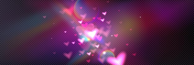 Formas de corazones brillantes sobre un fondo transparente