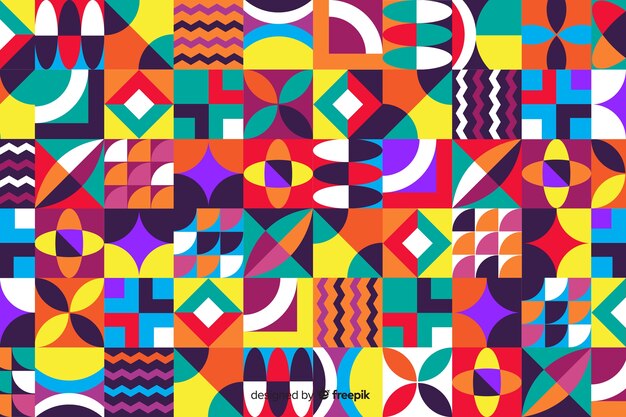 Formas geométricas coloridas con fondo de mosaico
