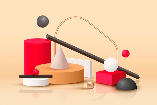 Formas geométricas en estilo realista.