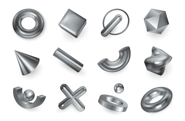 Formas geométricas objetos metálicos plateados elementos decorativos colgante cruzado anillo de cono de cuentas facetadas conjunto realista