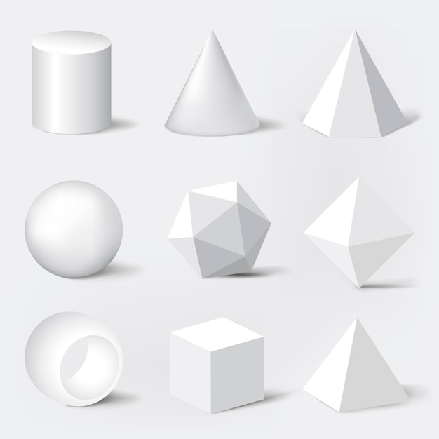 Formas geométricas renderizadas en 3D, conjunto de vectores minimalistas de elementos negros