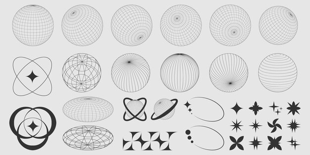 Formas de globo Y2K y elementos gráficos retro de los años 90