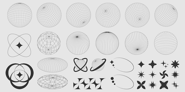 Formas de globo Y2K y elementos gráficos retro de los años 90
