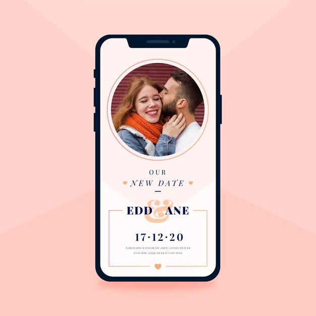 Formato de pantalla de teléfono inteligente de anuncio de boda pospuesto