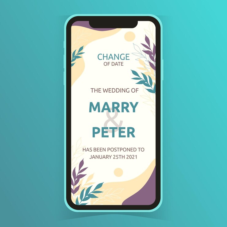 Vector gratuito formato de pantalla de teléfono inteligente de anuncio de boda pospuesto