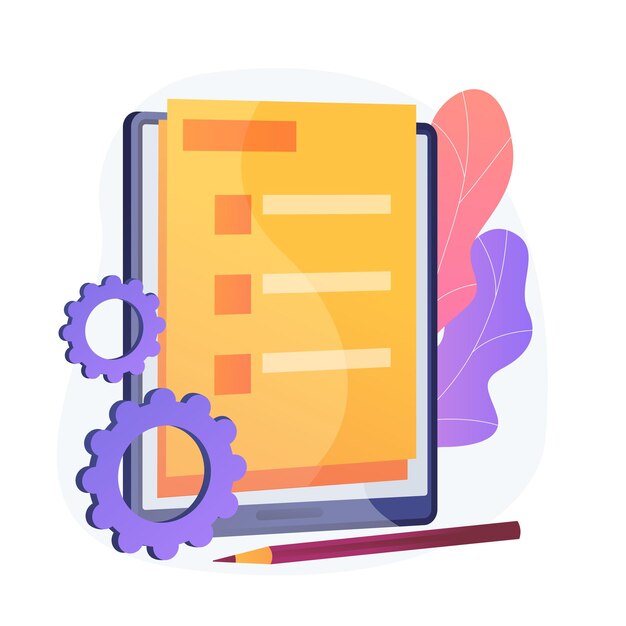 Formulario de documento en línea. Acuerdo digital, contrato electrónico, cuestionario de Internet. Para hacer la lista, tenga en cuenta. Boleta de votación, elemento de diseño plano de encuesta.