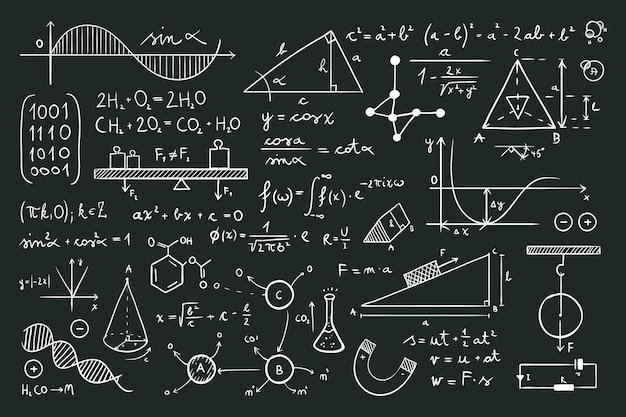 Vector gratuito fórmulas científicas en pizarra