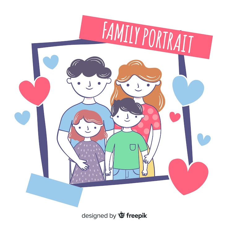 Vector gratuito foto instantánea de retrato familiar dibujado a mano