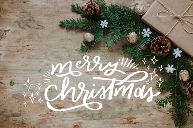 Foto de navidad con letras y ramas