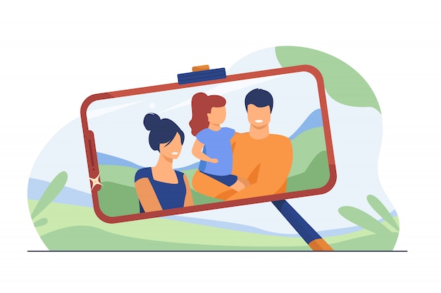 Vector gratuito foto selfie familiar en la pantalla del teléfono