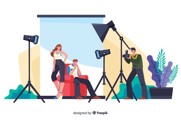 Fotógrafo profesional de dibujos animados trabajando