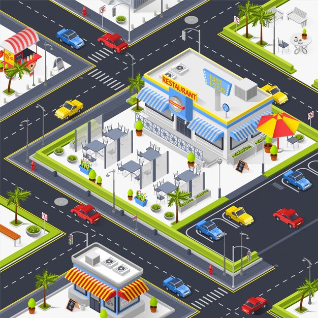 Fragmento Del Paisaje De La Ciudad Con Street Cafe