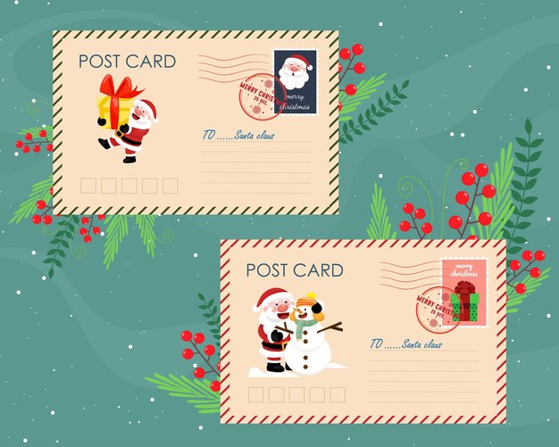 Franqueo de Navidad de dibujos animados con decoración de sello de berry y hoja
