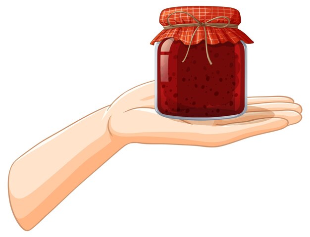 Un frasco de mermelada en la mano