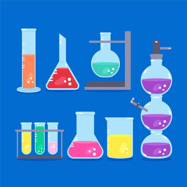 Frascos de laboratorio de ciencias con productos químicos