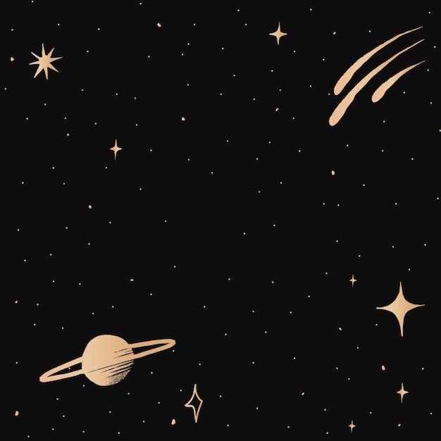 Frontera de cielo estrellado de vector de oro de la galaxia de Saturno sobre fondo negro