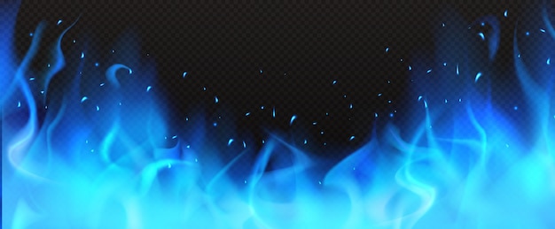 Frontera de fuego azul realista, imágenes prediseñadas de llama ardiente